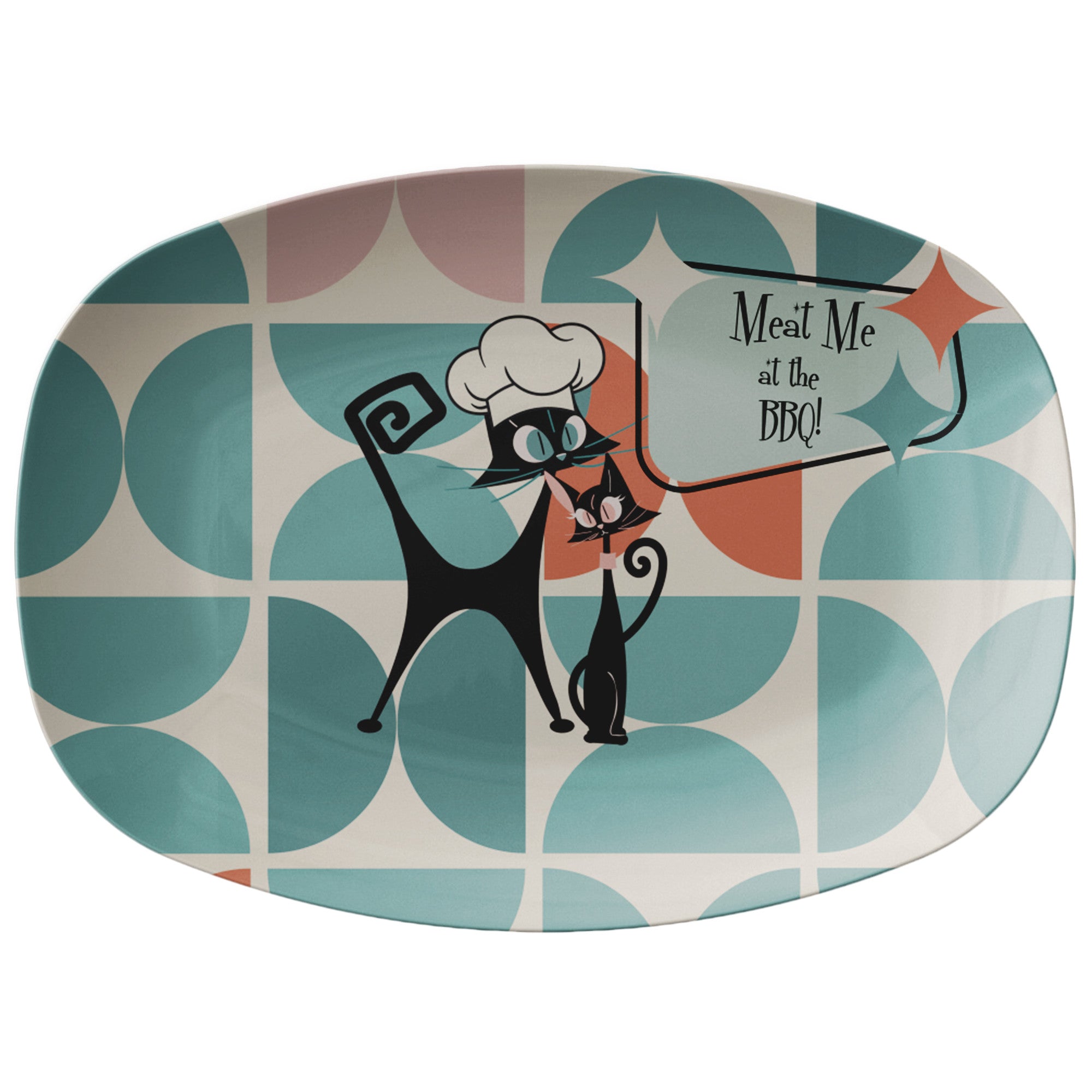 Atomic Cat Platter, Kitschy Cute Dad Grilling Platter Gift - Mid Century Modern Gal