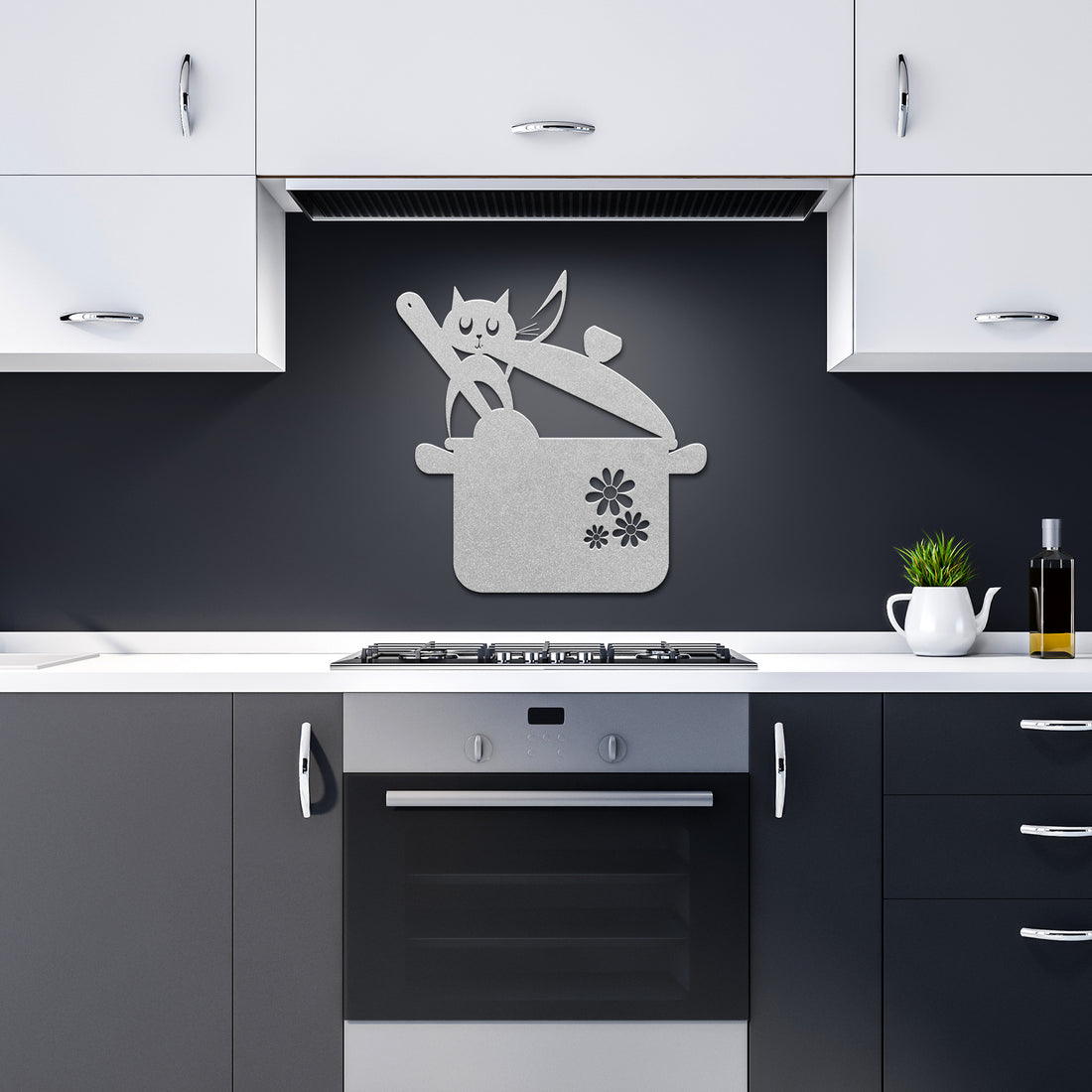 Atomic Cat, Retro Kitchen Wall Art, Mod Daisy Pot, Quirky Cat, Housewarming, New Home Gift Idea