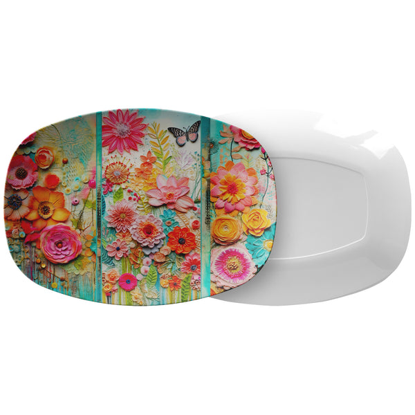 Bohemian Floral Party Platter, Botanical Flowers, Spring, Summer Retro Modern Tableware