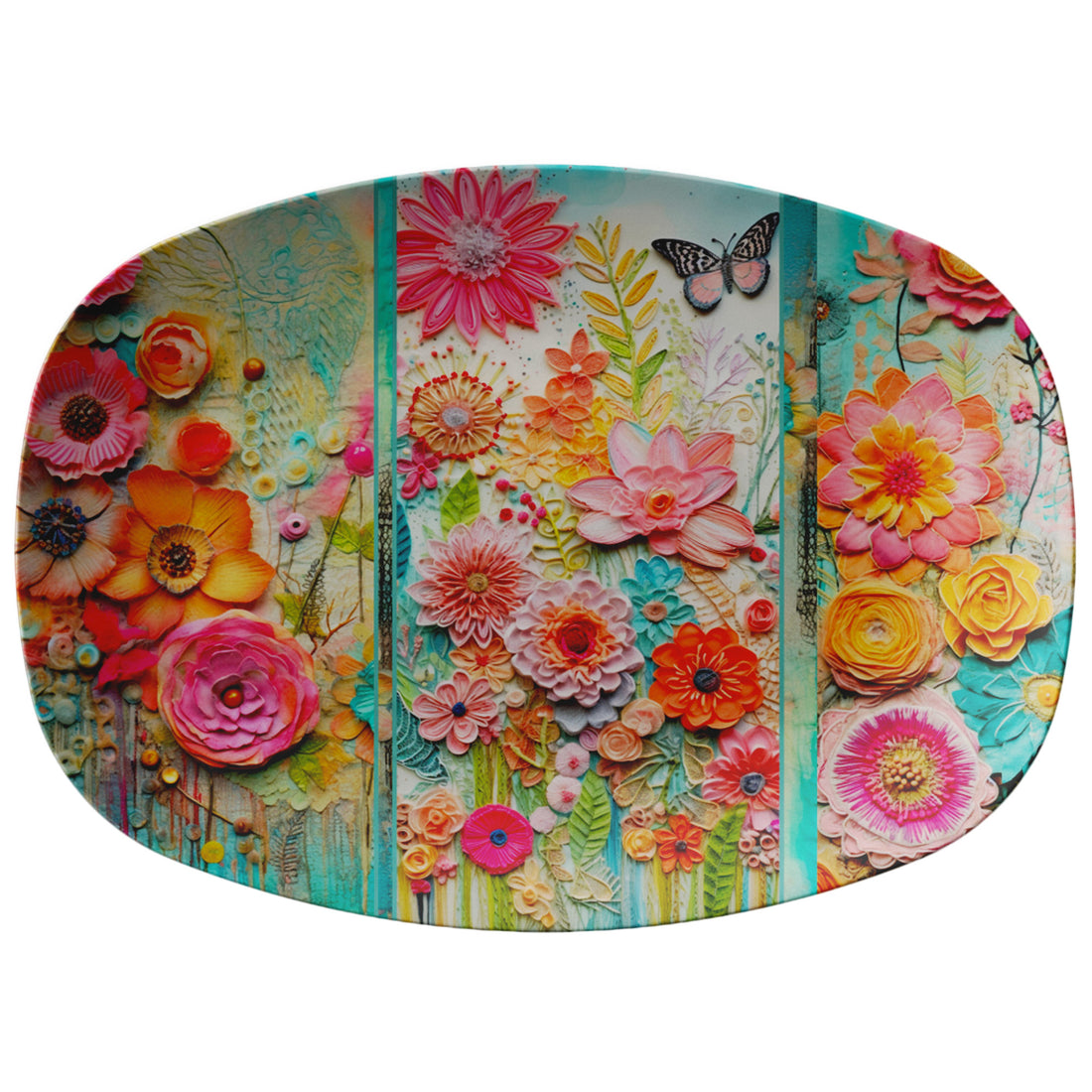 Bohemian Floral Party Platter, Botanical Flowers, Spring, Summer Retro Modern Tableware