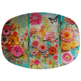 Bohemian Floral Party Platter, Botanical Flowers, Spring, Summer Retro Modern Tableware - Mid Century Modern Gal