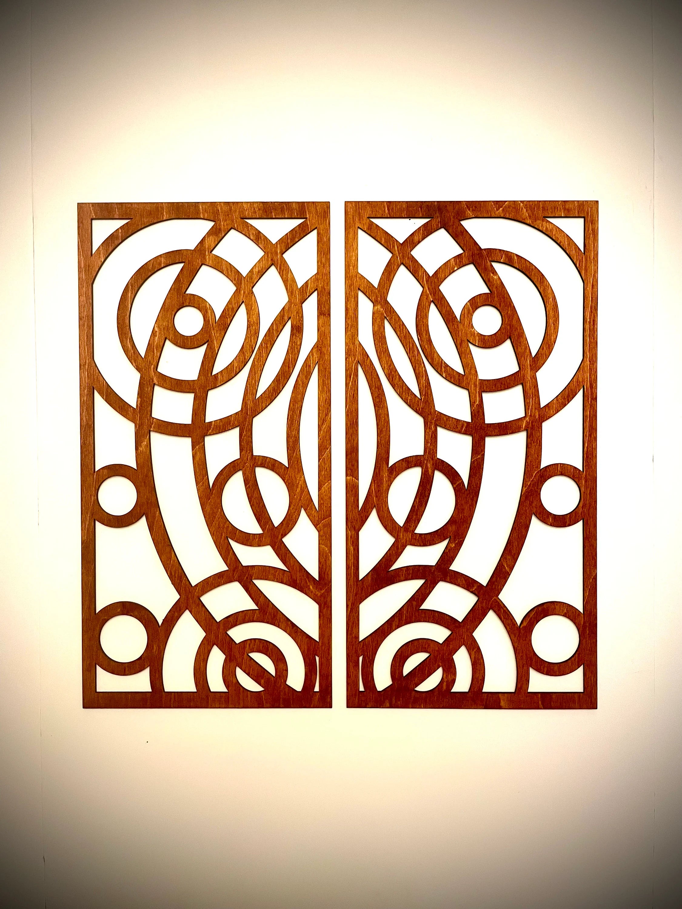 Boho Modern Frank Lloyd Wright-Inspired Art Deco Circles 2-Panel Wood Wall Art, Set O