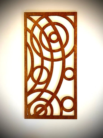 Boho Modern Frank Lloyd Wright-Inspired Art Deco Circles 2-Panel Wood Wall Art, Set O