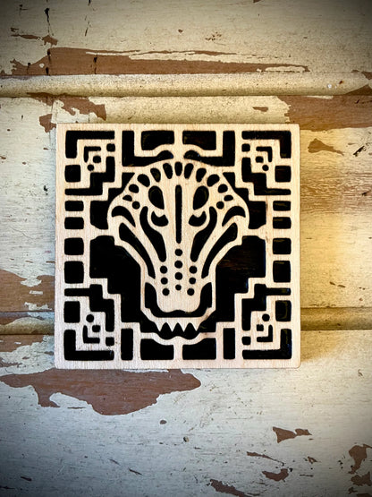 Boho Modern Art Deco Alligator 2-Layer Square Wood Art - In Magnet or Larger Sizes