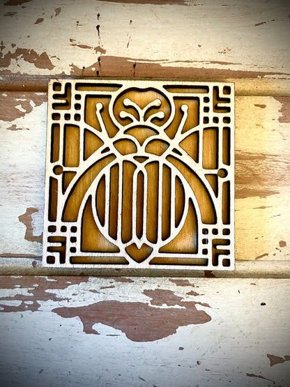 Boho Modern Art Deco Beetle 2-Layer Square Wood Art - In Magnet or Larger Sizes