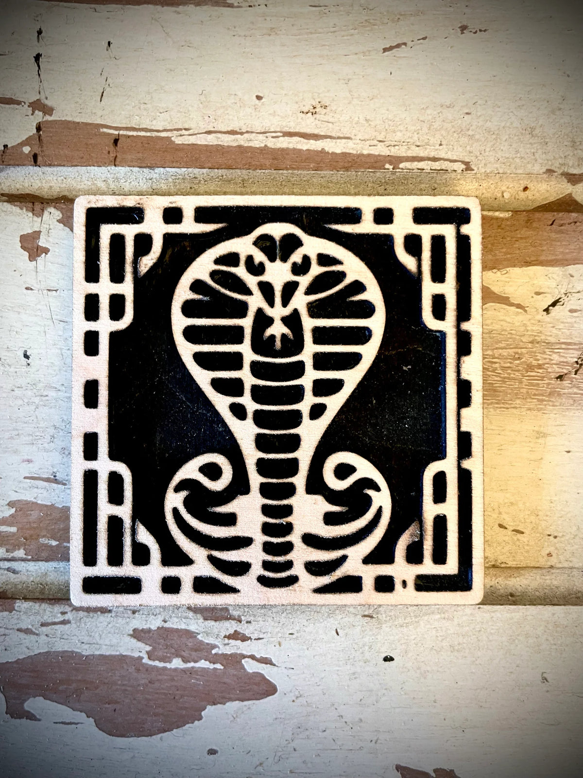 Boho Modern Art Deco Cobra 2-Layer Square Wood Art - In Magnet or Larger Sizes