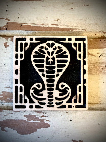 Boho Modern Art Deco Cobra 2-Layer Square Wood Art - In Magnet or Larger Sizes