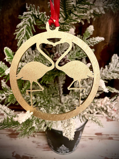 Boho Modern Art Deco Double Flamingo Wood Ornament