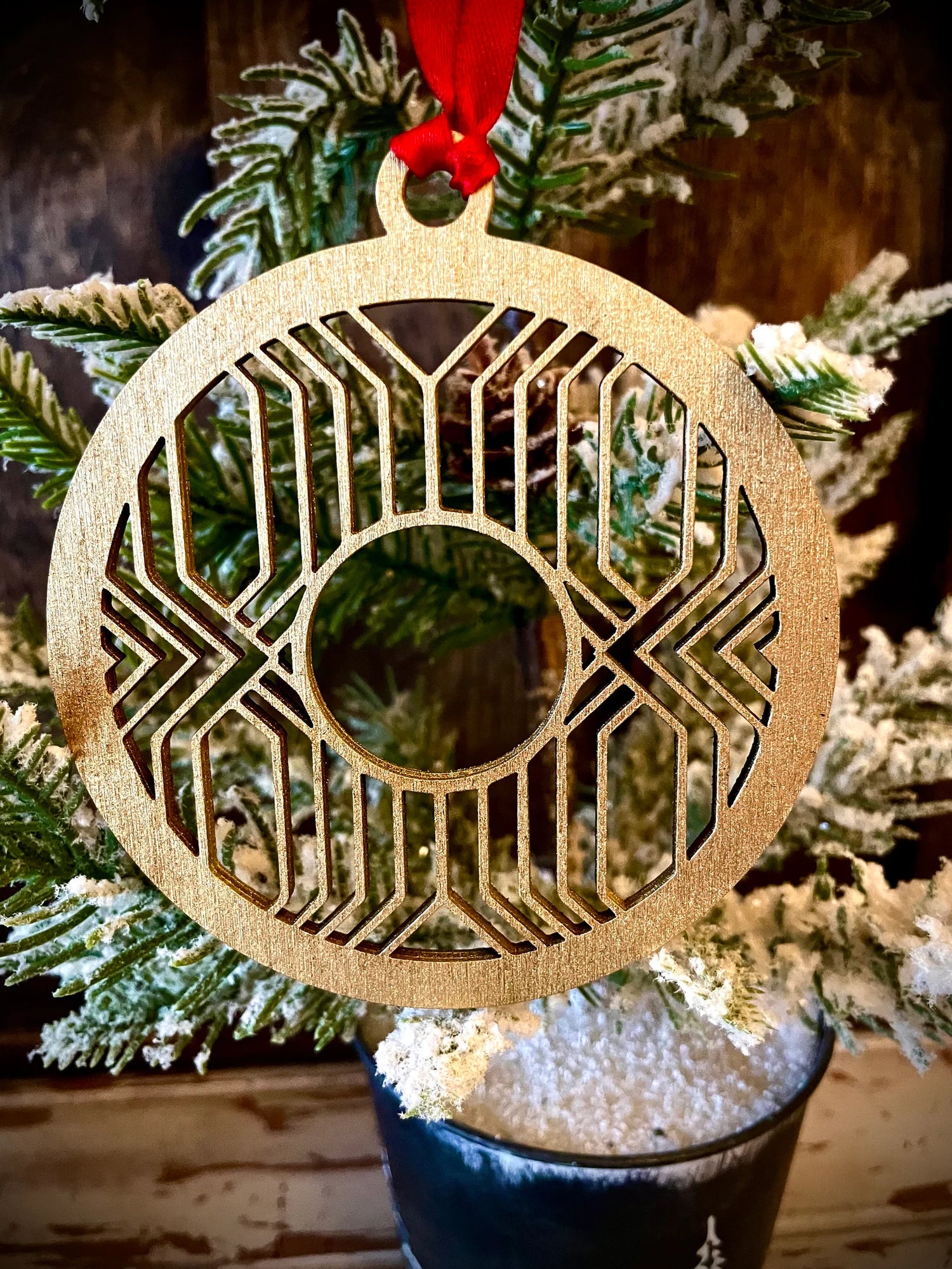 Boho Modern Art Deco Geometric Wood Ornament, Style B