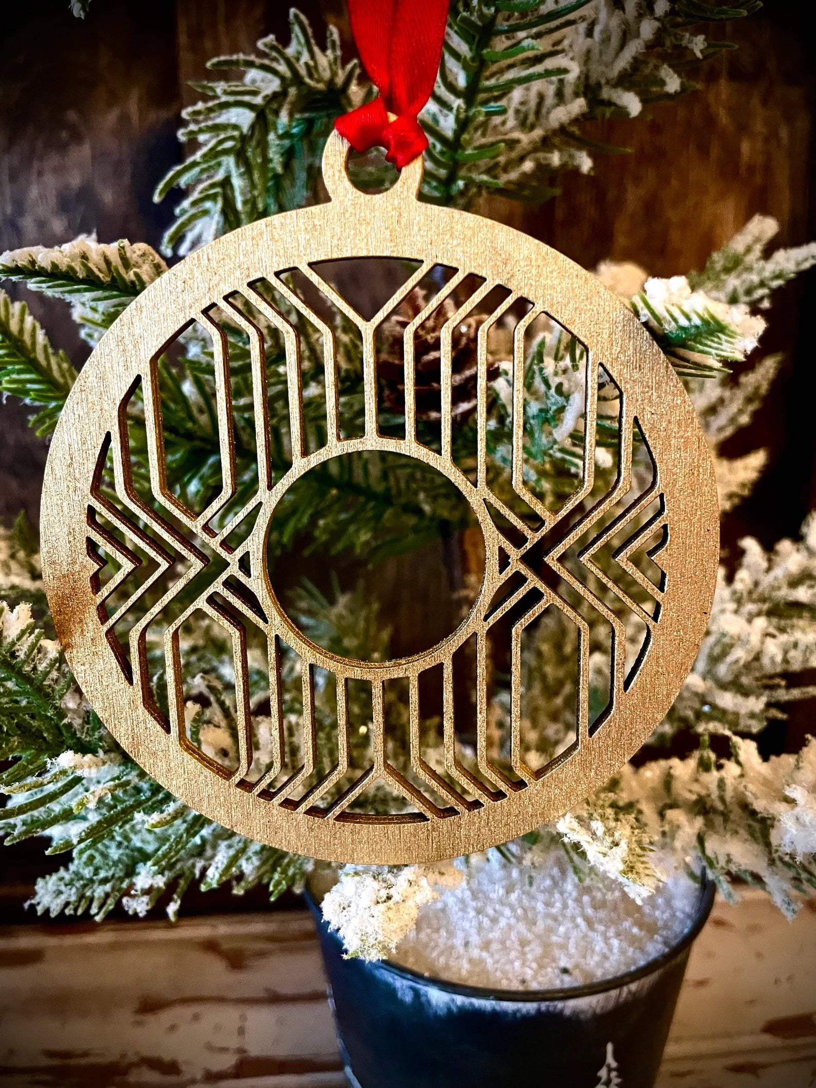 Boho Modern Art Deco Geometric Wood Ornament, Style B