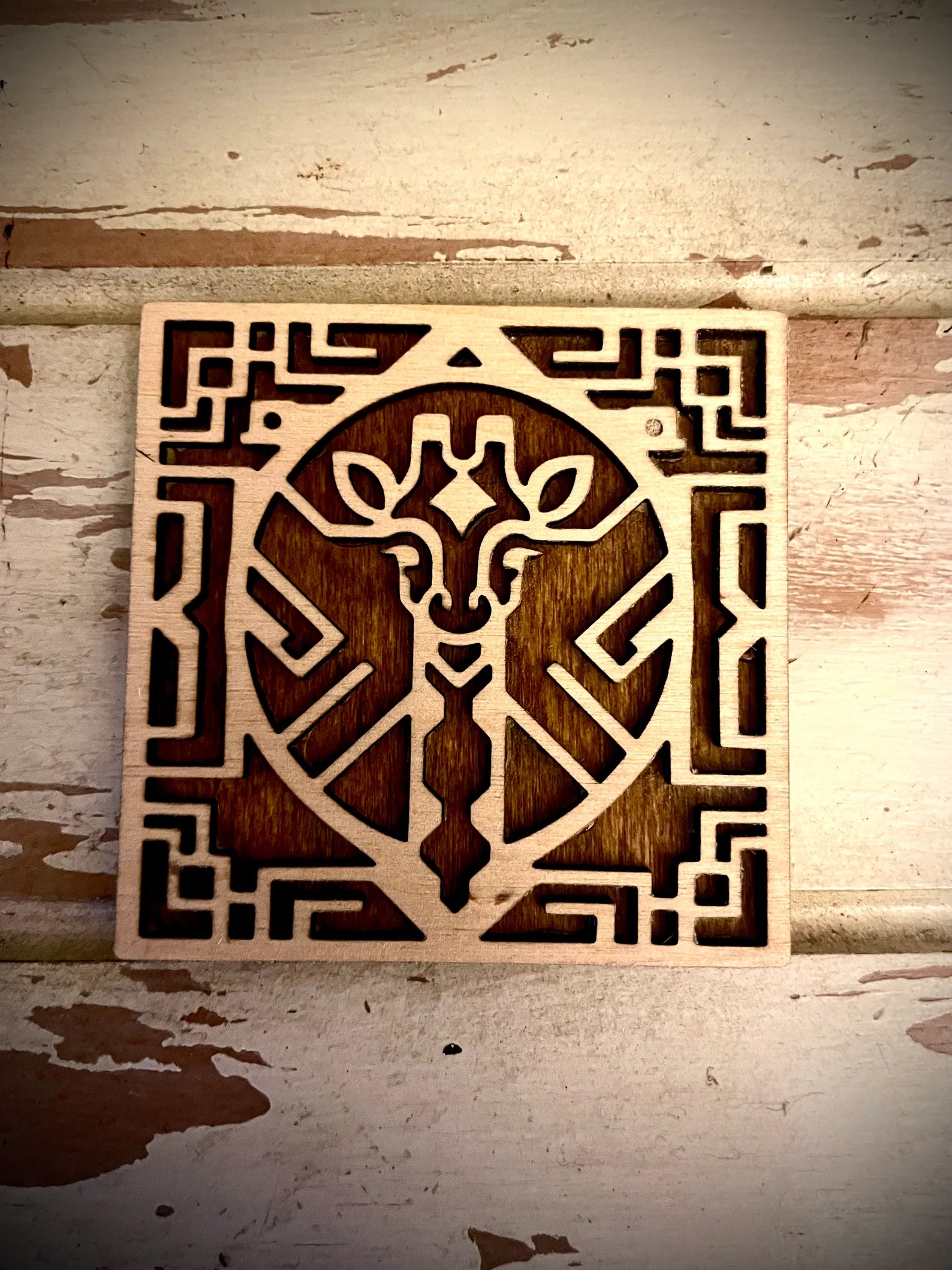 Boho Modern Art Deco Giraffe 2-Layer Square Wood Art - In Magnet or Larger Sizes