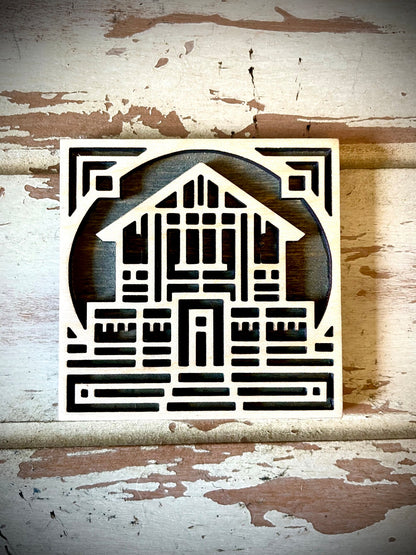 Boho Modern Art Deco House 2-Layer Square Wood Art - In Magnet or Larger Sizes