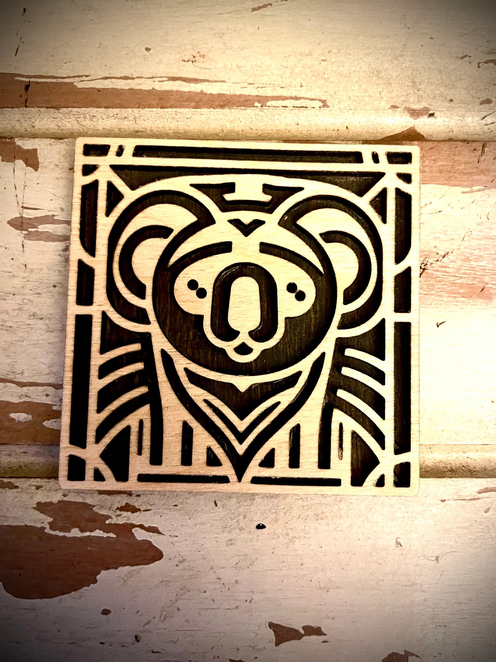 Boho Modern Art Deco Koala Bear 2-Layer Square Wood Art - In Magnet or Larger Sizes