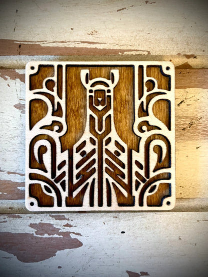 Boho Modern Art Deco Llama 2-Layer Square Wood Art - In Magnet or Larger Sizes