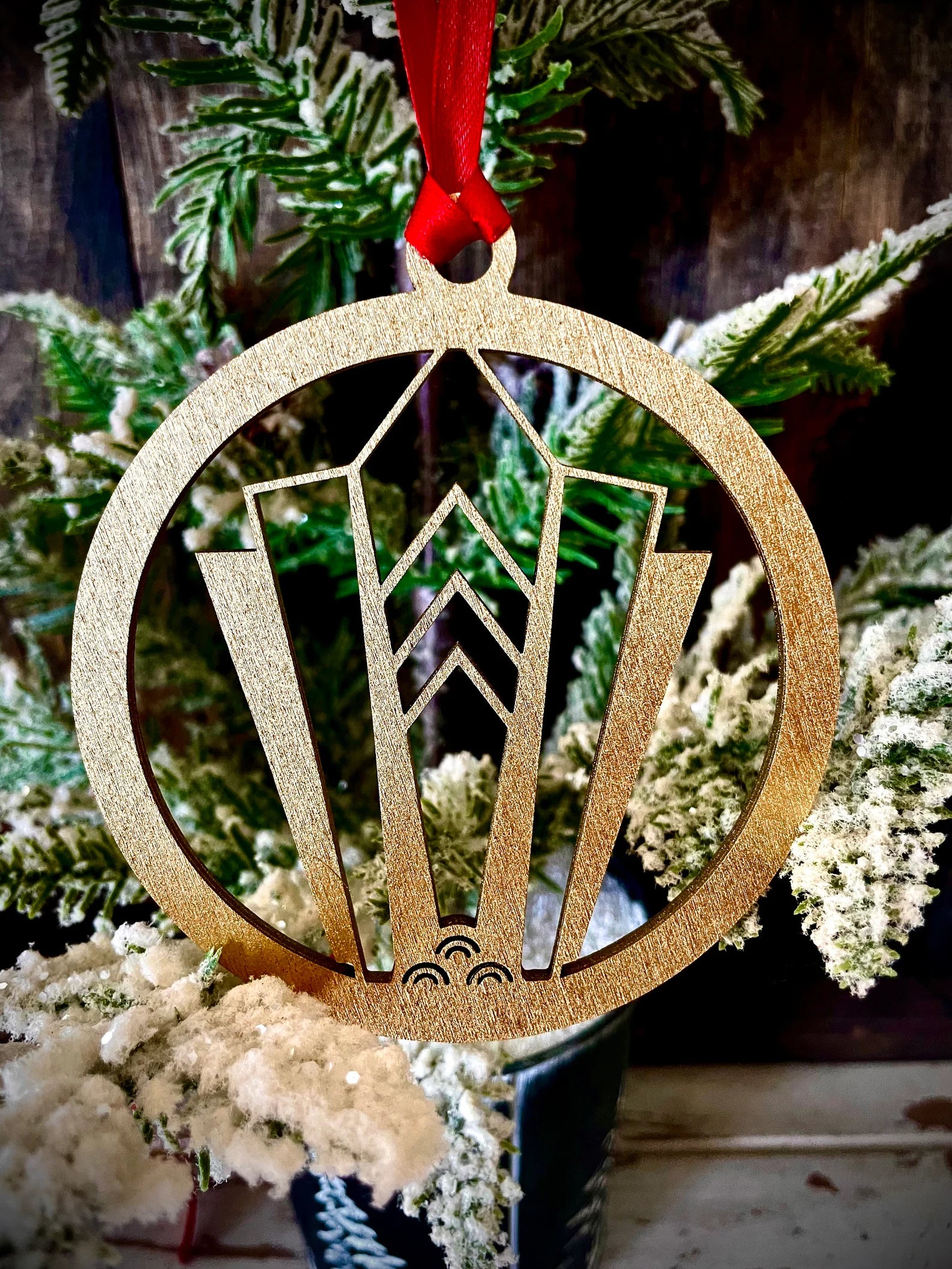 Boho Modern Art Deco Marquee Wood Christmas Ornaments