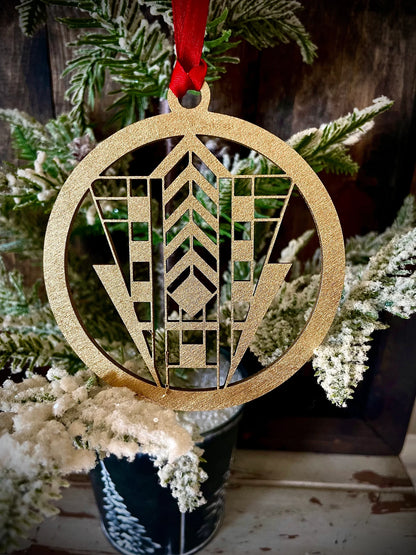 Boho Modern Art Deco Marquee Wood Christmas Ornaments