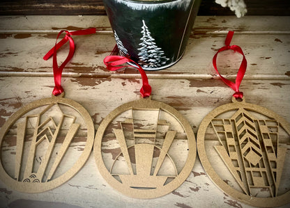 Boho Modern Art Deco Marquee Wood Christmas Ornaments