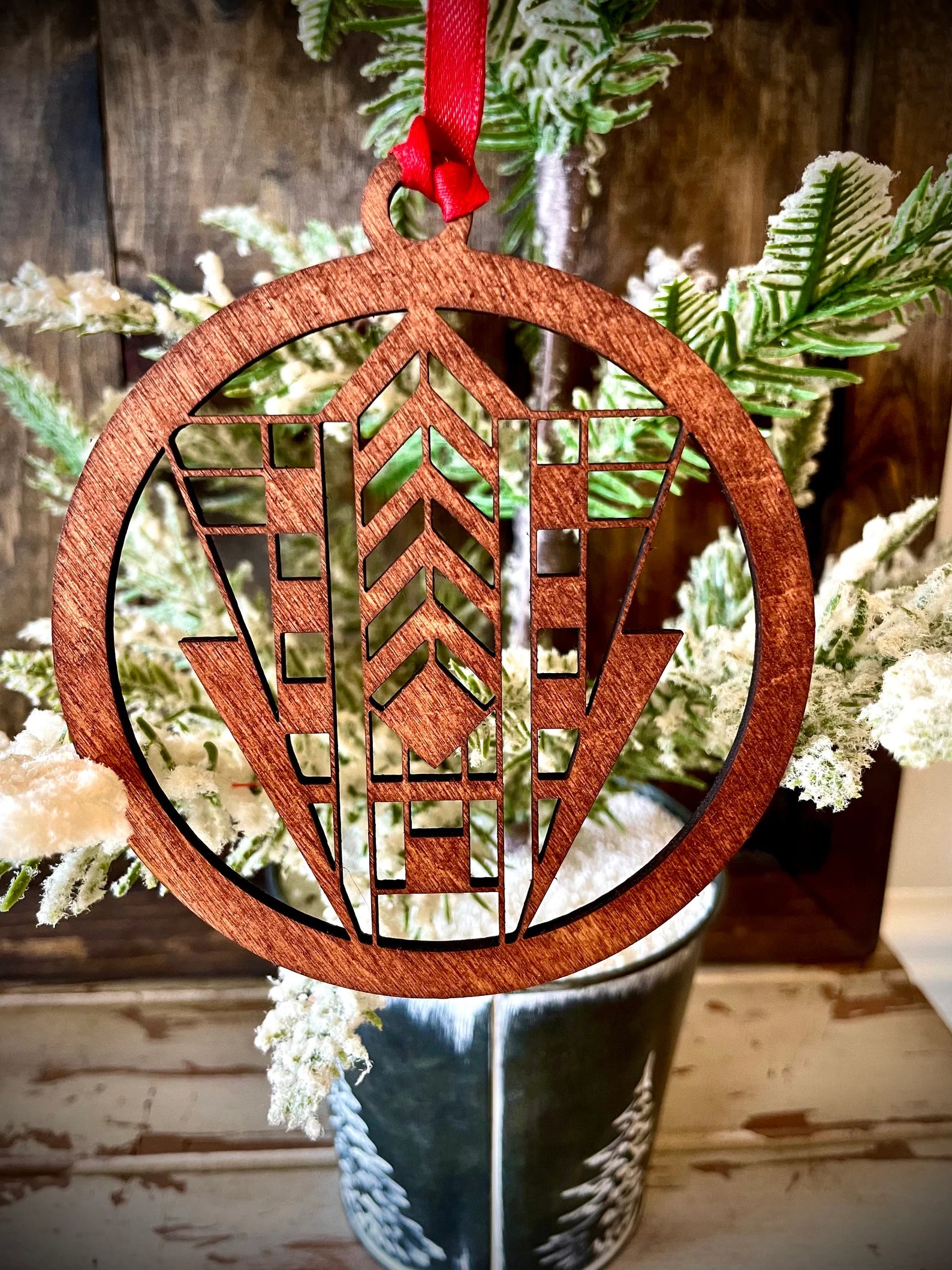 Boho Modern Art Deco Marquee Wood Christmas Ornaments