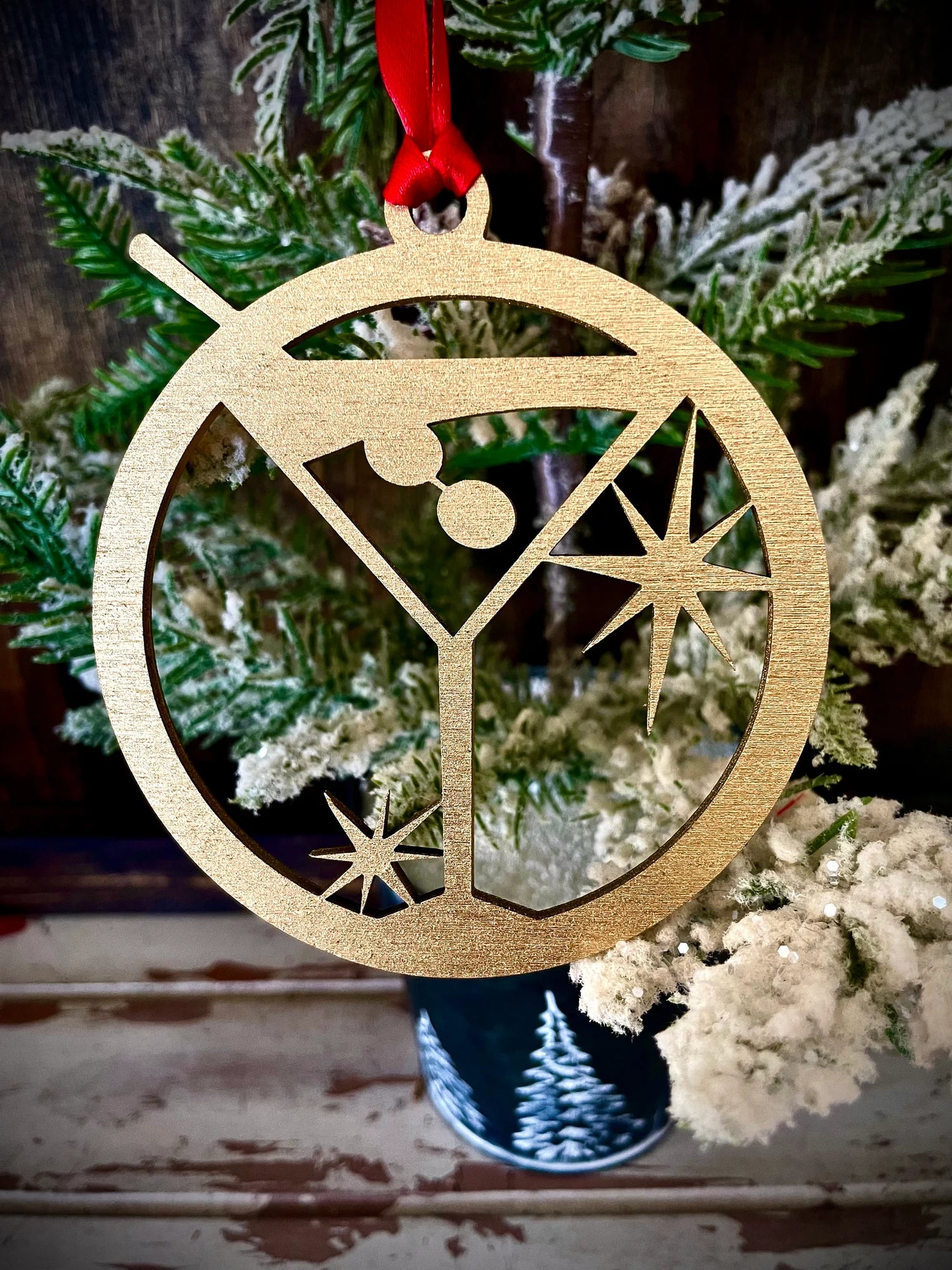 Boho Modern Art Deco Martini Wood Ornament