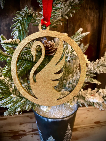 Boho Modern Art Deco Single Swan Wood Ornament