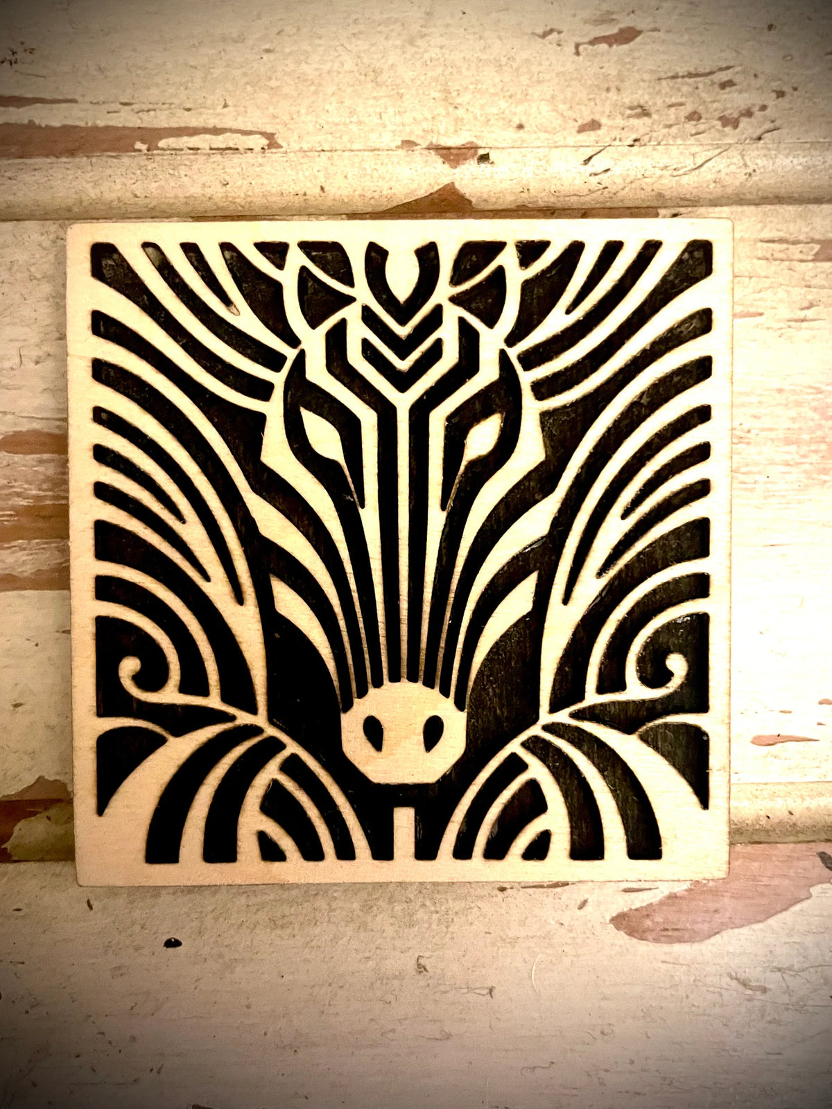 Boho Modern Art Deco Zebra 2-Layer Square Wood Art - In Magnet or Larger Sizes