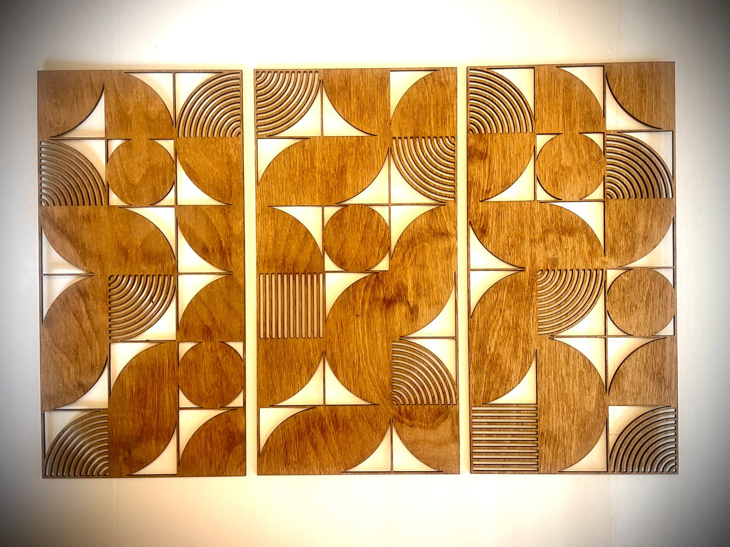 Boho Modern Bauhaus Style 3-Panel Wood Wall Art, Set A