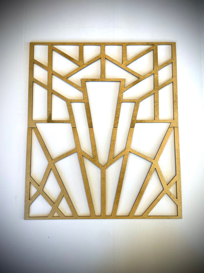 Boho Modern Frank Lloyd Wright-Inspired Art Deco 2-Panel Framed Marquee Wood Wall Art