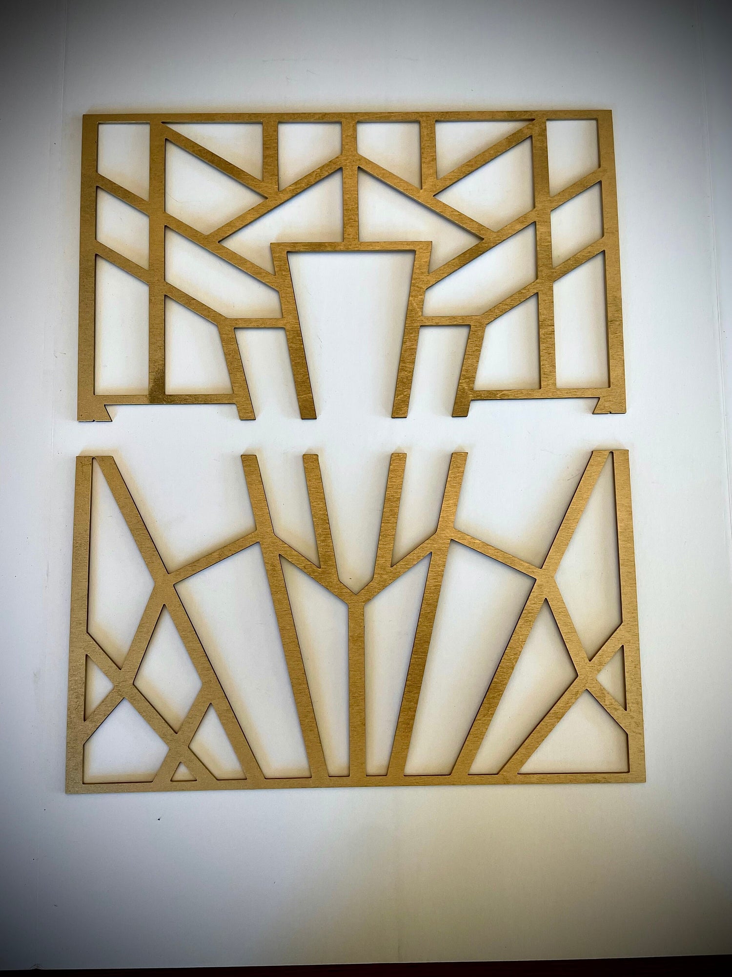 Boho Modern Frank Lloyd Wright-Inspired Art Deco 2-Panel Framed Marquee Wood Wall Art