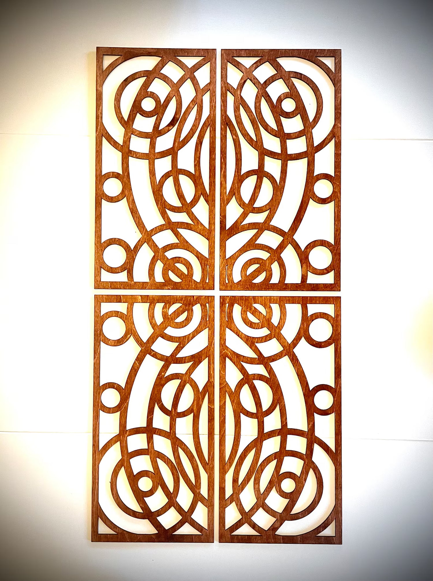 Boho Modern Frank Lloyd Wright-Inspired Art Deco Circles 4-Panel Wood Wall Art, Set O