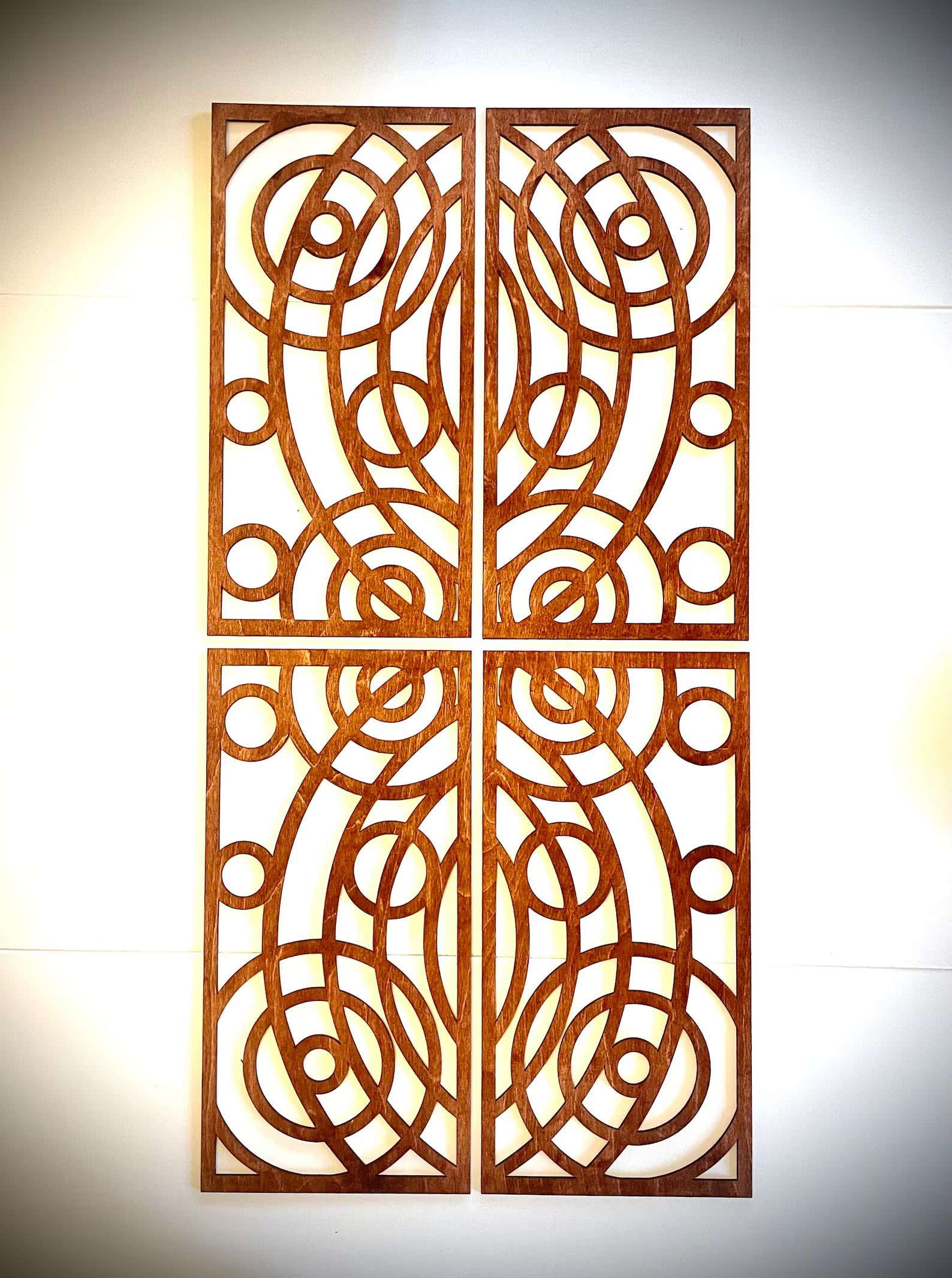 Boho Modern Frank Lloyd Wright-Inspired Art Deco Circles 4-Panel Wood Wall Art, Set O