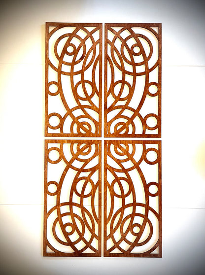 Boho Modern Frank Lloyd Wright-Inspired Art Deco Circles 4-Panel Wood Wall Art, Set O