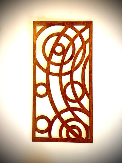 Boho Modern Frank Lloyd Wright-Inspired Art Deco Circles 4-Panel Wood Wall Art, Set O