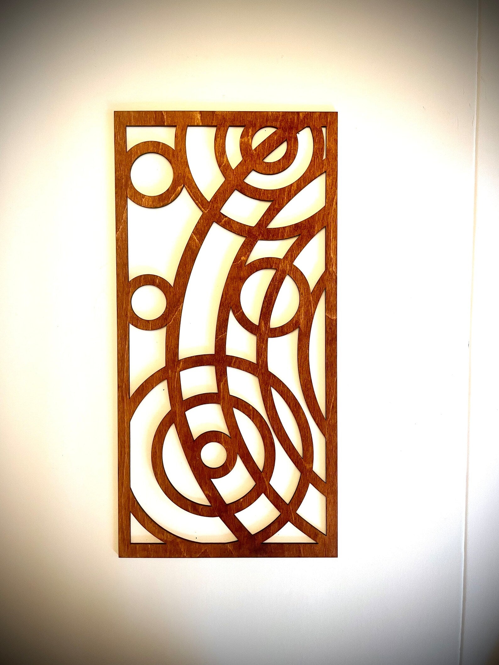 Boho Modern Frank Lloyd Wright-Inspired Art Deco Circles 4-Panel Wood Wall Art, Set O