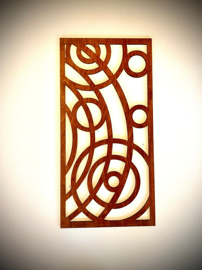 Boho Modern Frank Lloyd Wright-Inspired Art Deco Circles 4-Panel Wood Wall Art, Set O