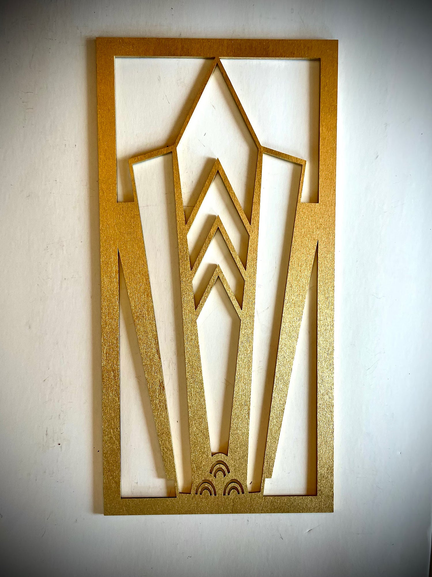 Boho Modern Frank Lloyd Wright-Inspired Art Deco Framed Marquees 3-Panel Wood Wall Art