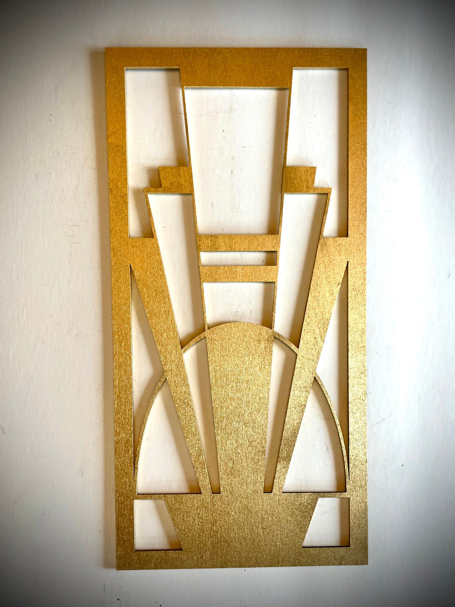 Boho Modern Frank Lloyd Wright-Inspired Art Deco Framed Marquees 3-Panel Wood Wall Art