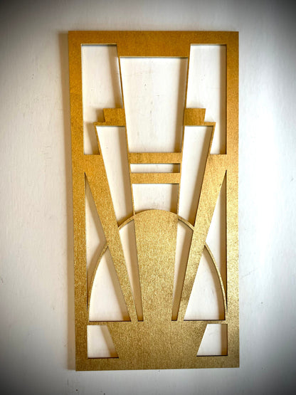 Boho Modern Frank Lloyd Wright-Inspired Art Deco Framed Marquees 3-Panel Wood Wall Art