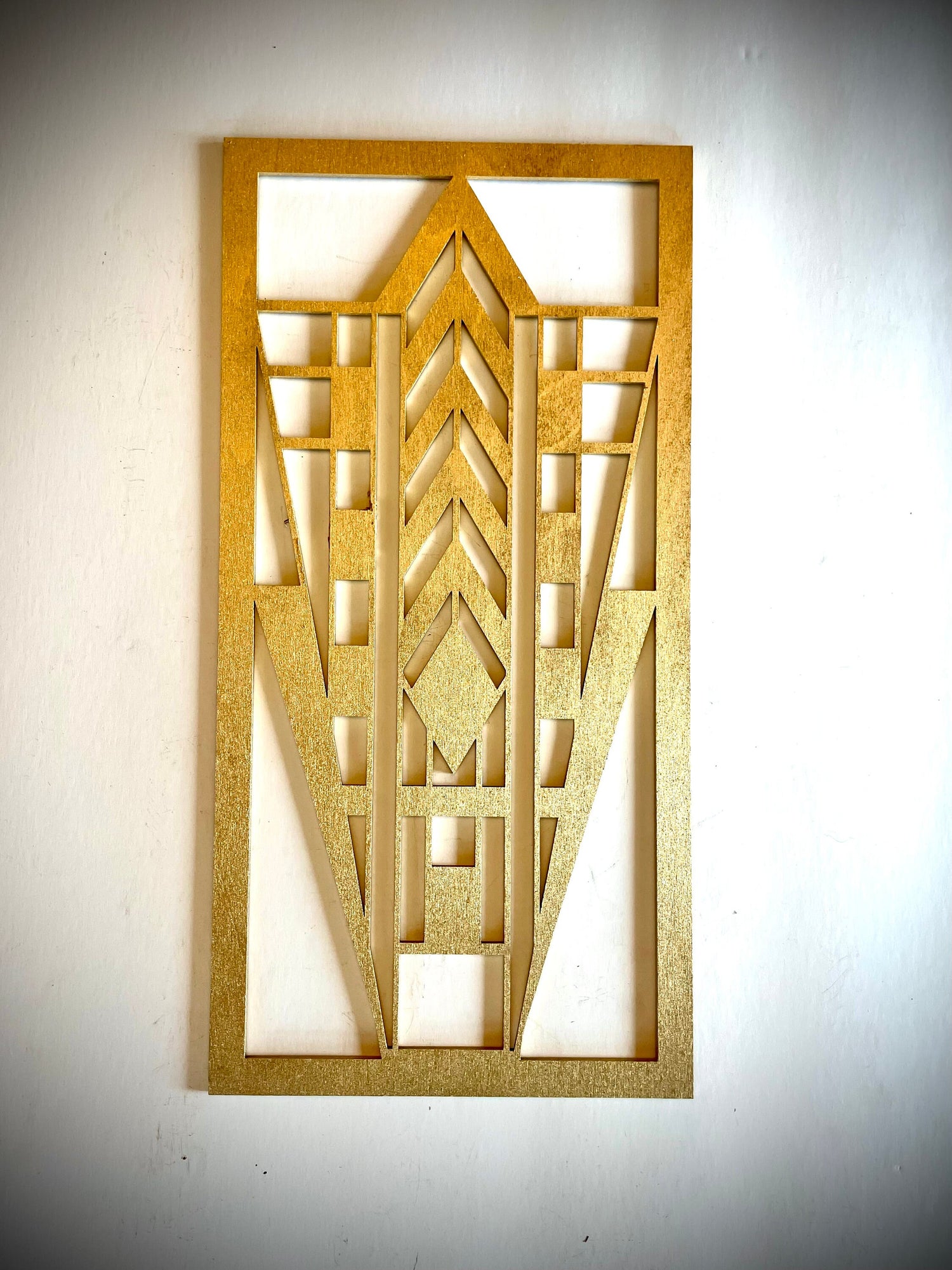 Boho Modern Frank Lloyd Wright-Inspired Art Deco Framed Marquees 3-Panel Wood Wall Art