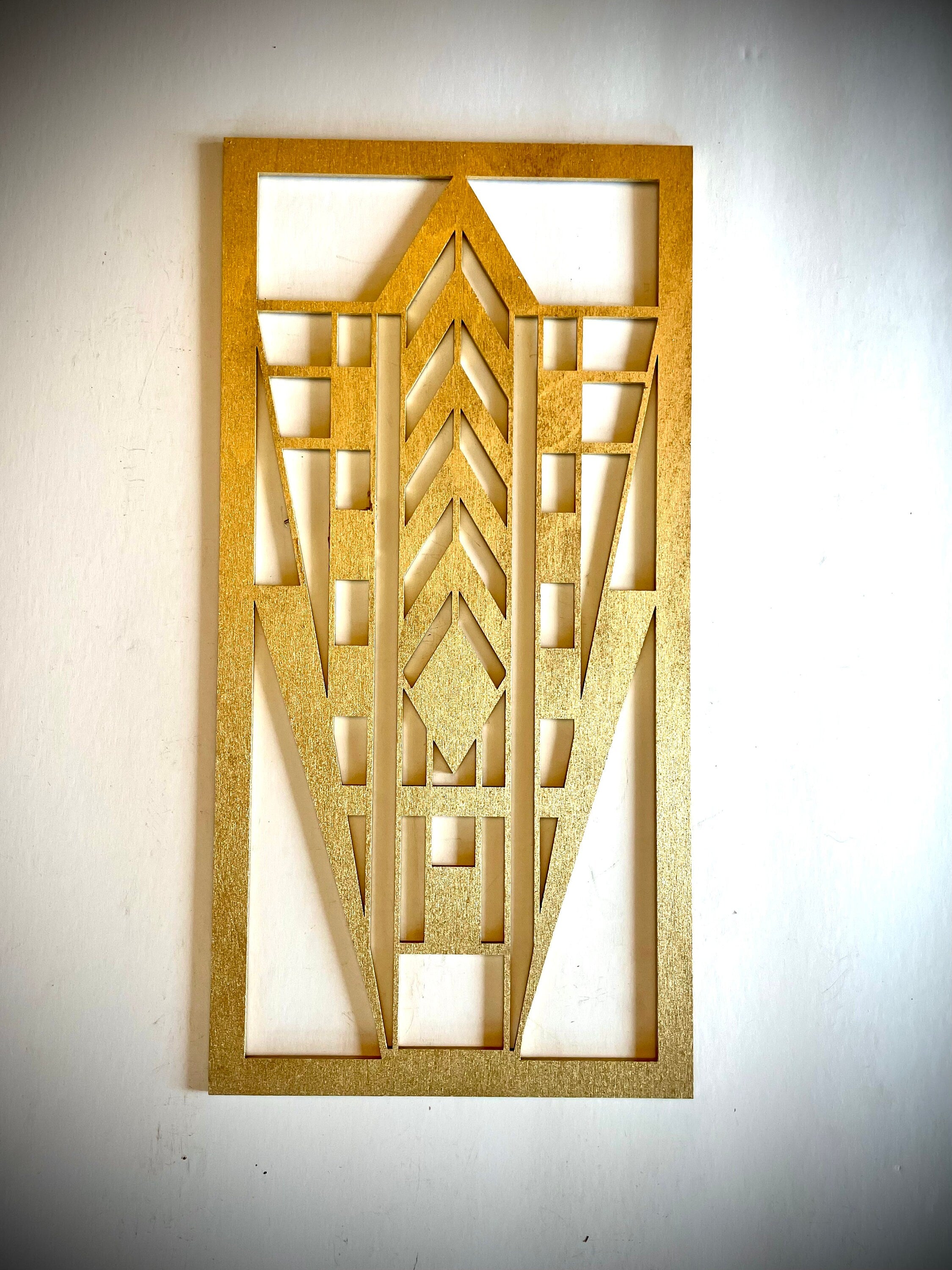 Boho Modern Frank Lloyd Wright-Inspired Art Deco Framed Marquees 3-Panel Wood Wall Art