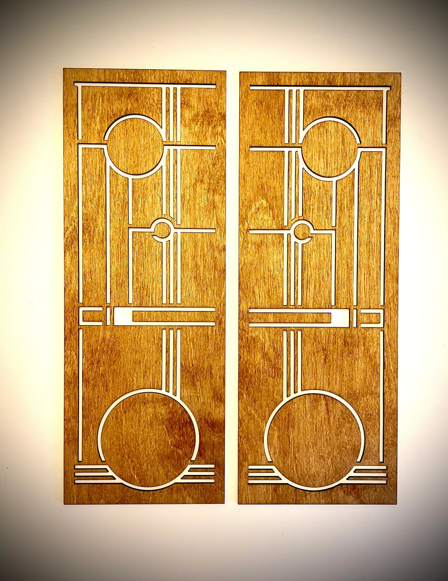 Boho Modern Frank Lloyd Wright-Inspired Art Deco Geometry 2-Panel Wood Wall Art, Set E