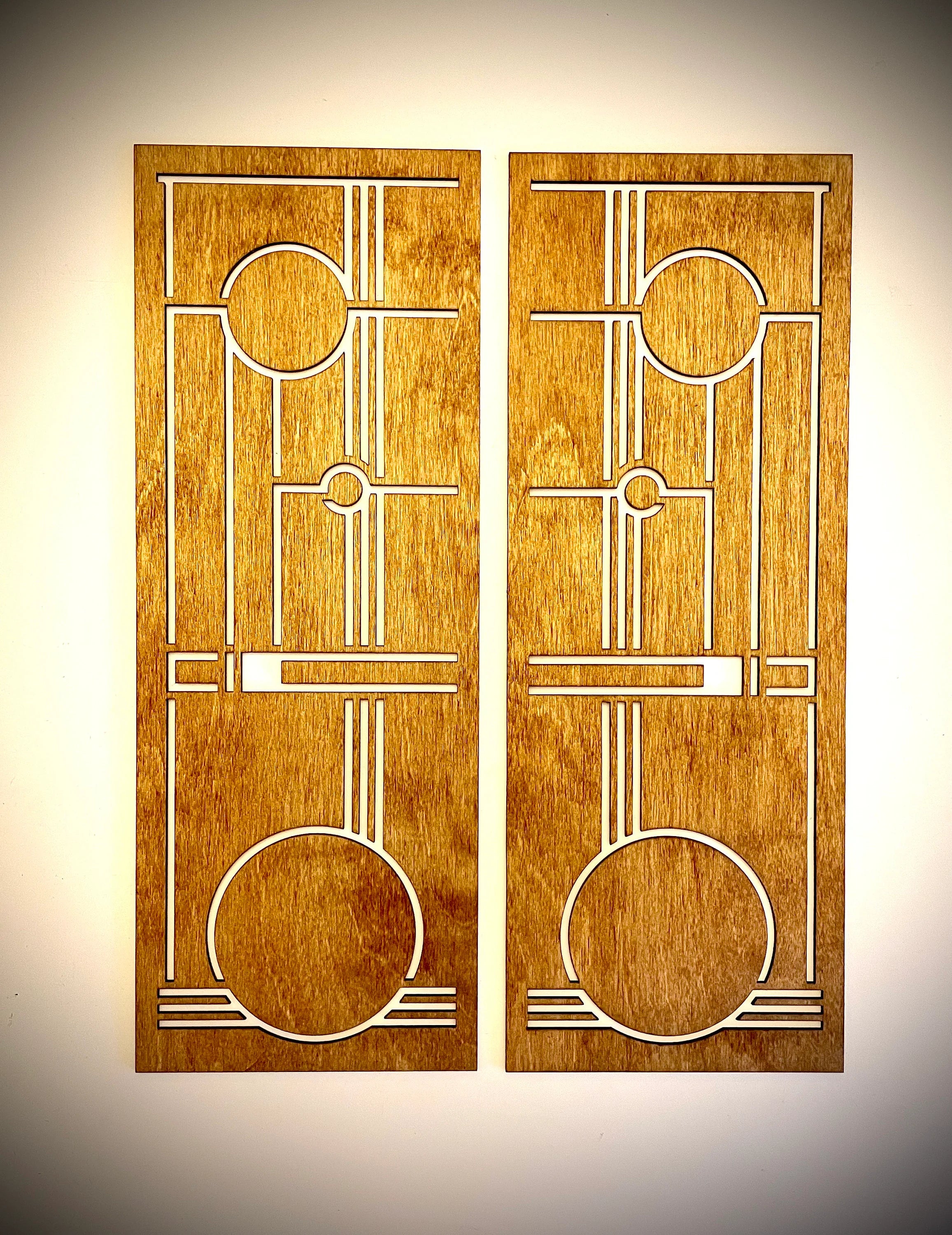 Boho Modern Frank Lloyd Wright-Inspired Art Deco Geometry 2-Panel Wood Wall Art, Set E
