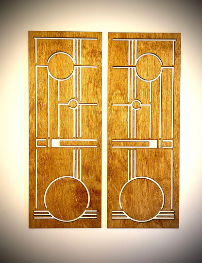 Boho Modern Frank Lloyd Wright-Inspired Art Deco Geometry 2-Panel Wood Wall Art, Set E