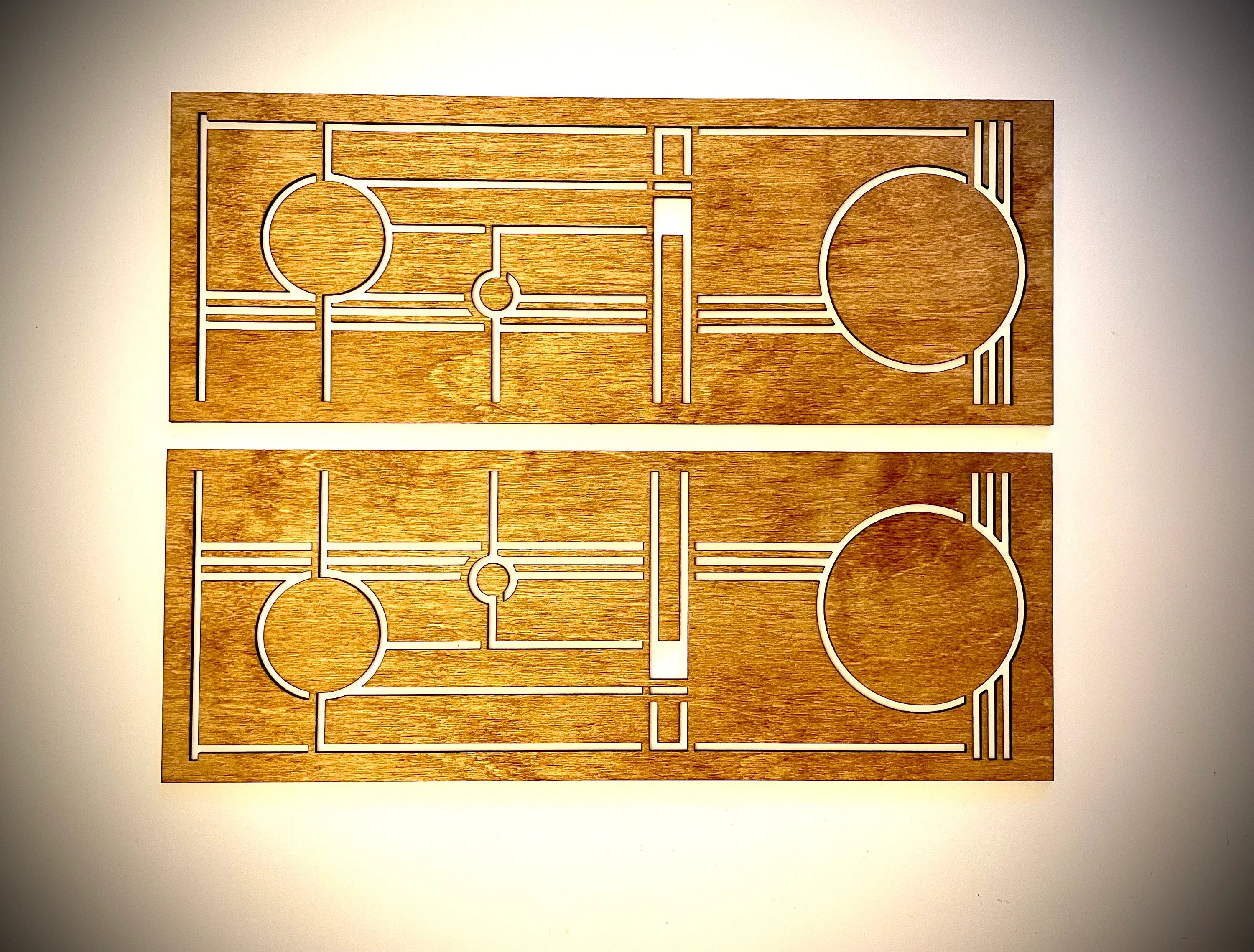Boho Modern Frank Lloyd Wright-Inspired Art Deco Geometry 2-Panel Wood Wall Art, Set E