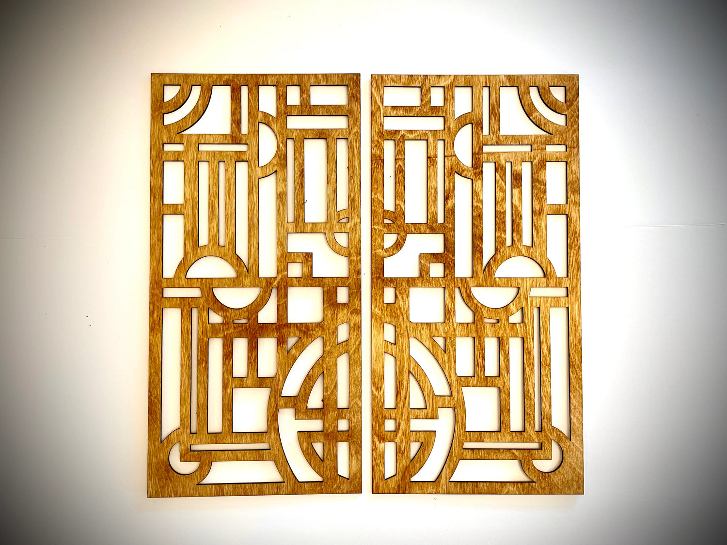 Boho Modern Frank Lloyd Wright-Inspired Art Deco Geometry 2-Panel Wood Wall Art, Set B