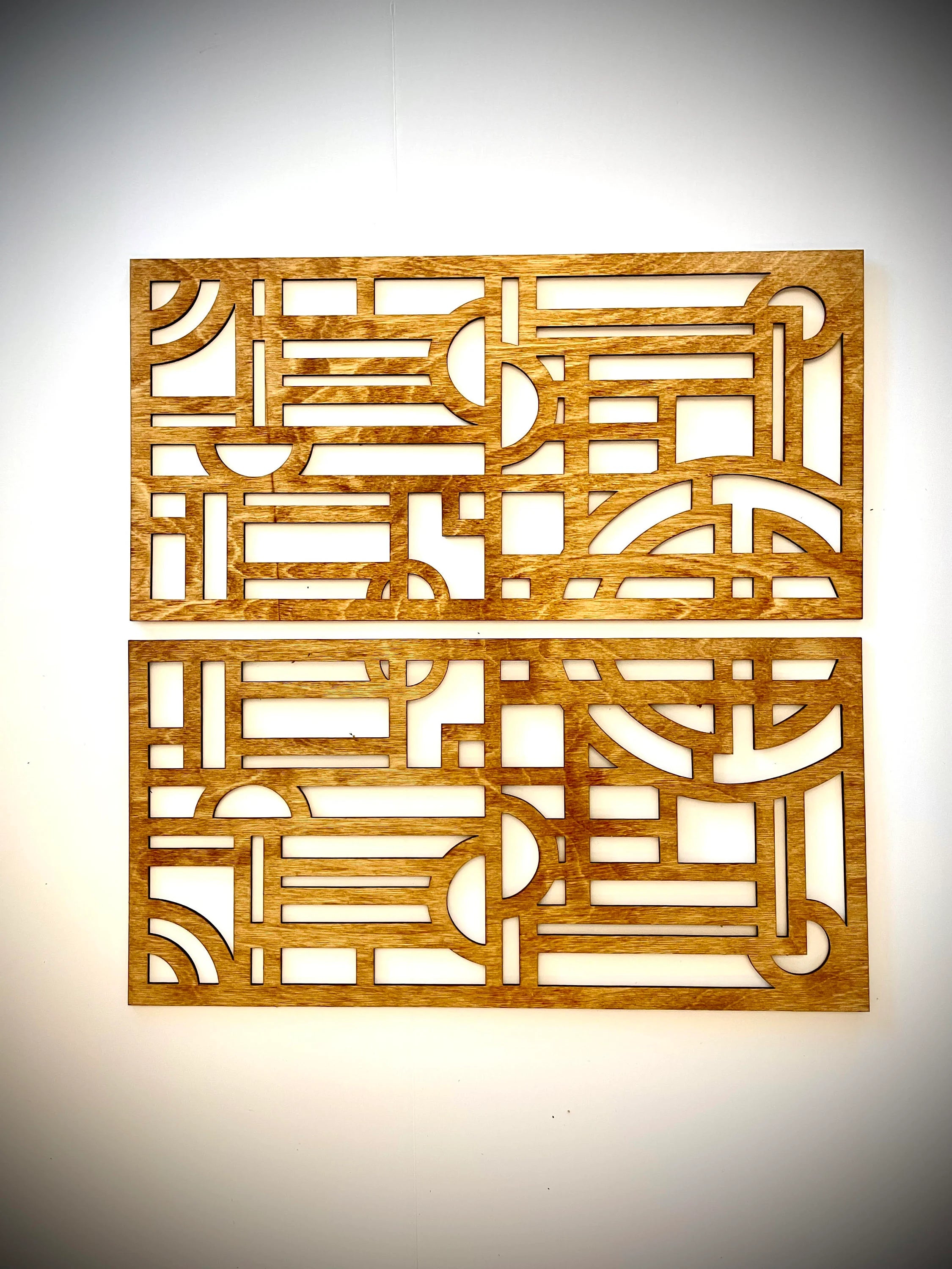 Boho Modern Frank Lloyd Wright-Inspired Art Deco Geometry 2-Panel Wood Wall Art, Set B
