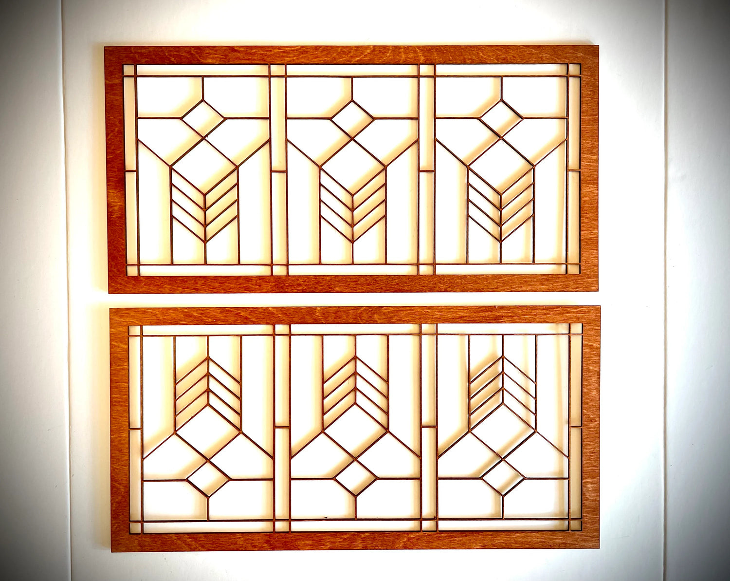 Boho Modern Frank Lloyd Wright-Inspired Art Deco Geometry 2-Panel Wood Wall Art, Set D