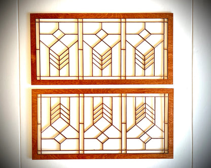 Boho Modern Frank Lloyd Wright-Inspired Art Deco Geometry 2-Panel Wood Wall Art, Set D
