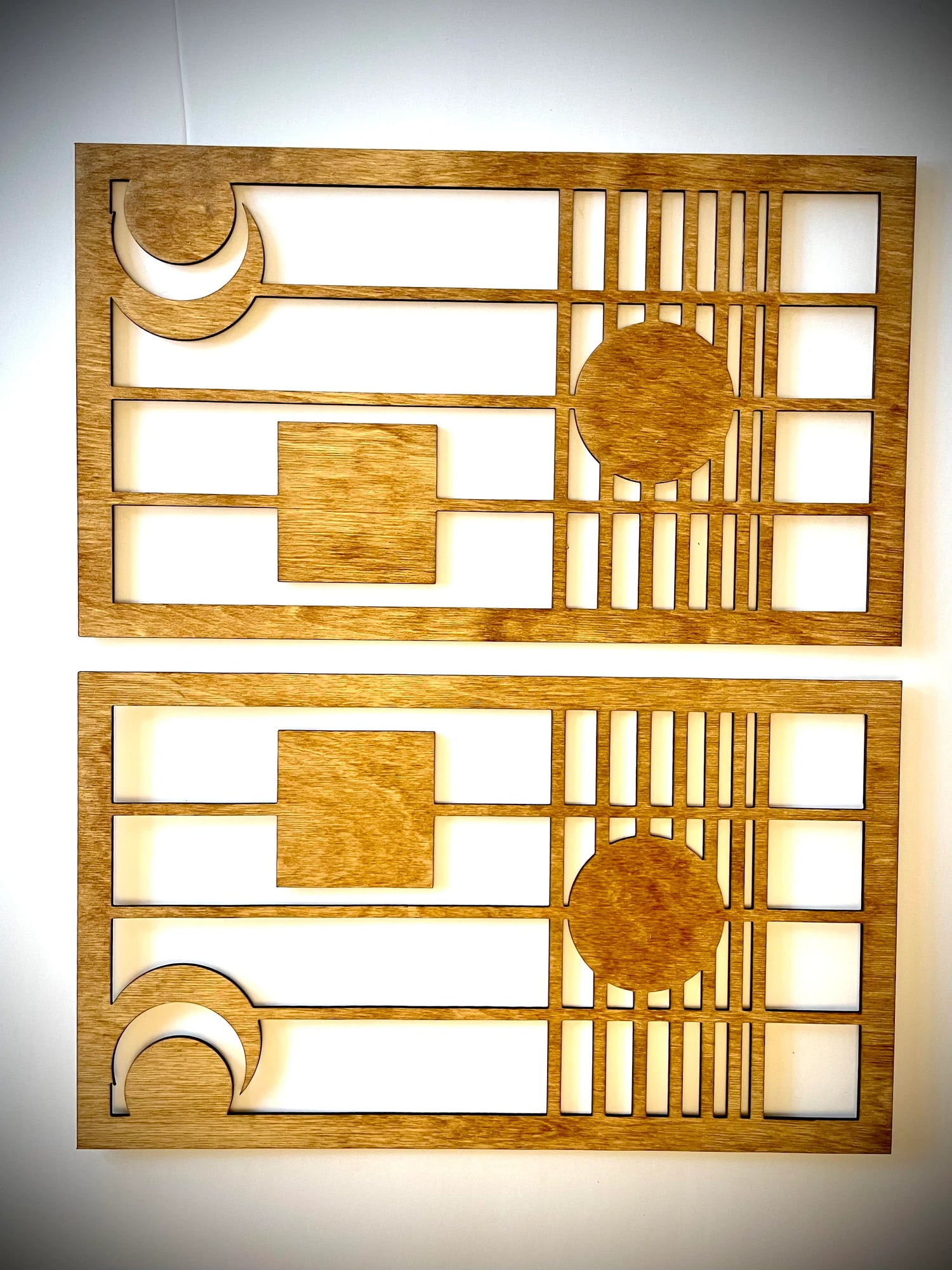 Boho Modern Frank Lloyd Wright-Inspired Art Deco Geometry 2-Panel Wood Wall Art, Set I