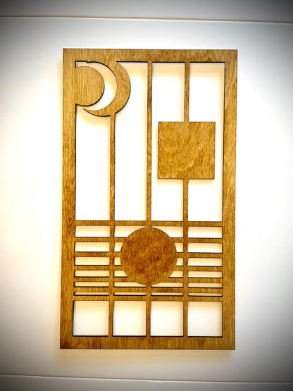 Boho Modern Frank Lloyd Wright-Inspired Art Deco Geometry 2-Panel Wood Wall Art, Set I