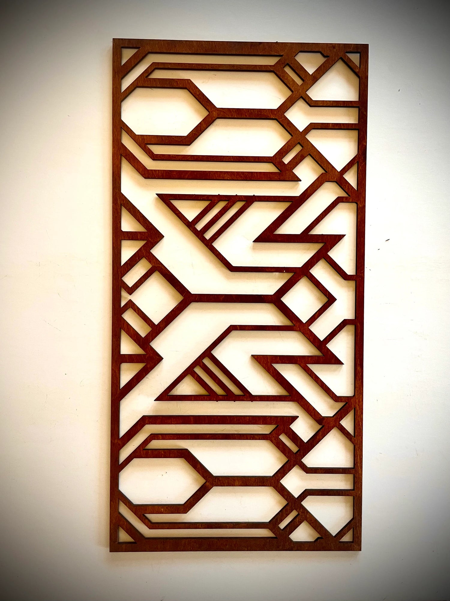 Boho Modern Frank Lloyd Wright-Inspired Art Deco Geometry 2-Panel Wood Wall Art, Set N